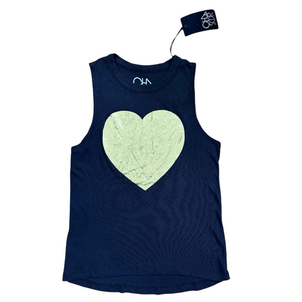 Navy Sleeveless Heart Tank with Mint Heart